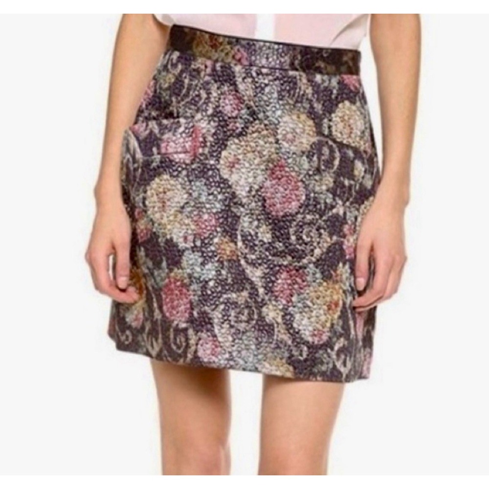 Club Monaco Floral Jacquard Mini Skirt Womens 12 Metallic A-Line